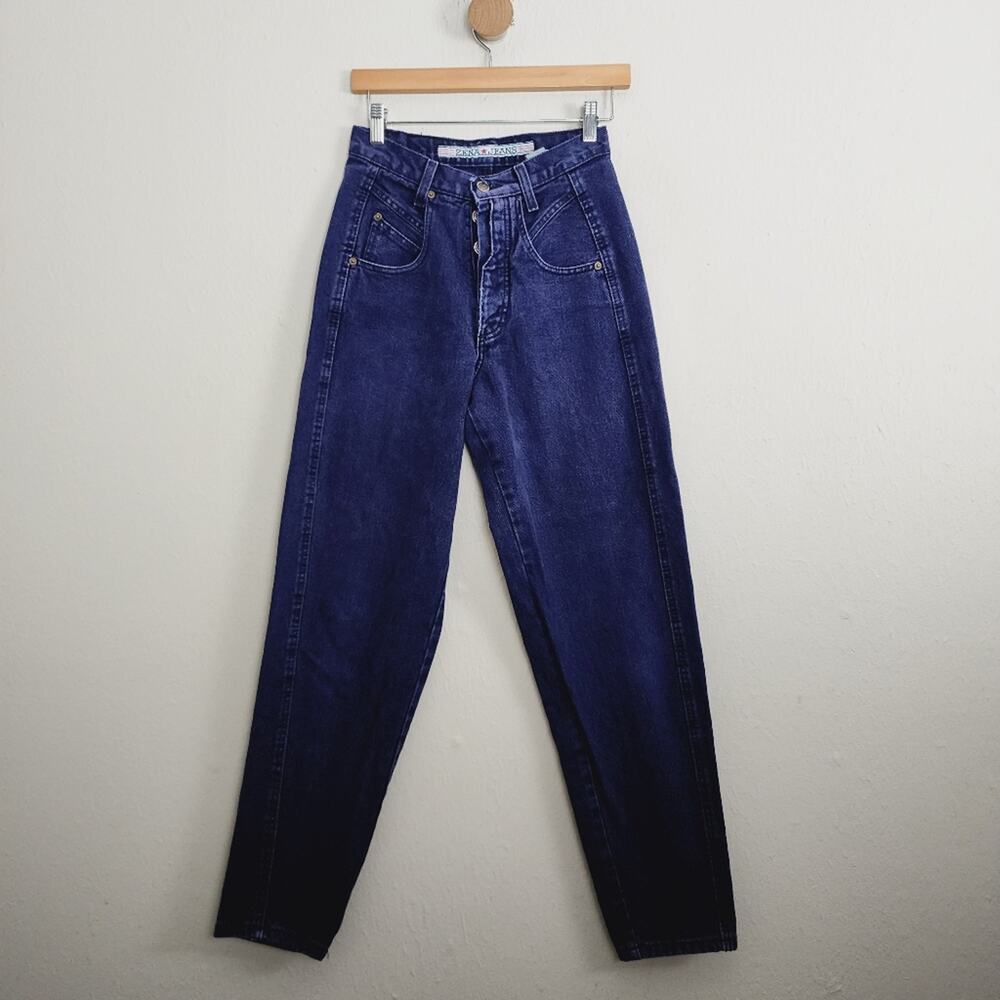 Vintage Zena Jeans Dark Purple Denim High Waisted Tapered Leg Made in USA 5 24
